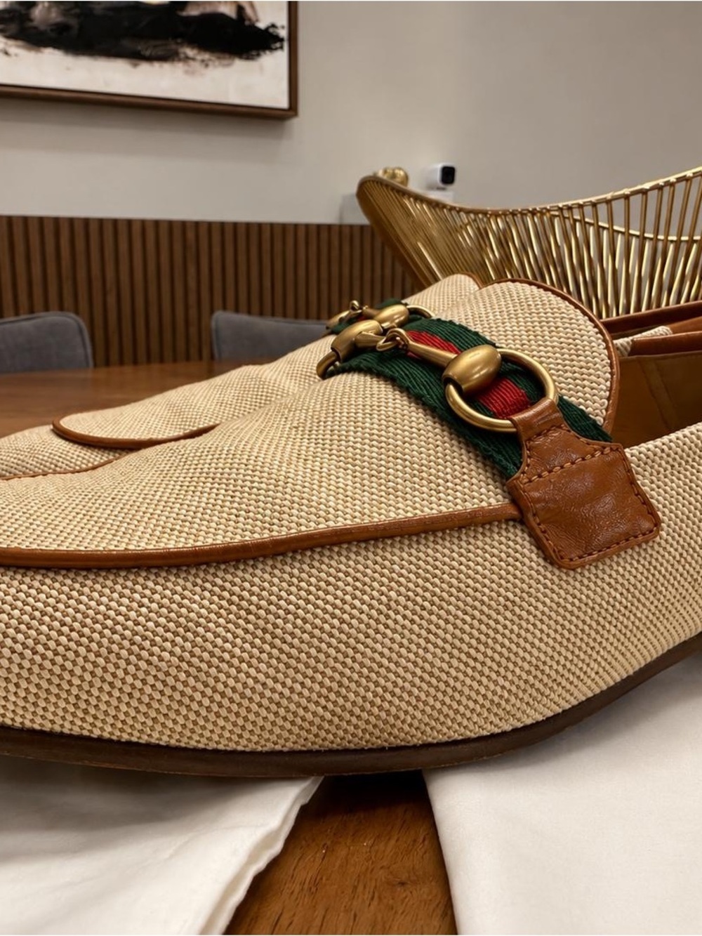 Authentic Gucci Horsebit Web Loafers Beige Canvas Brown Leather /Made Italy - Picture 2 of 7